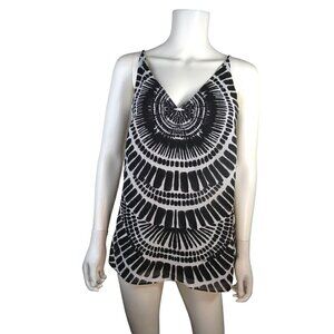 Trina Turk Women's Black & White Tie-Dye Sleeveless V-Neck Tank Top- LT3069